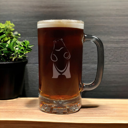 Standing Bear Beer Mug with Dark Beer - Copyright Hues in Glass