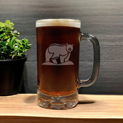 Bear 16oz Engraved Beer Mug - Design 2 - Animal Personalized Gift - Bear Beer Glass