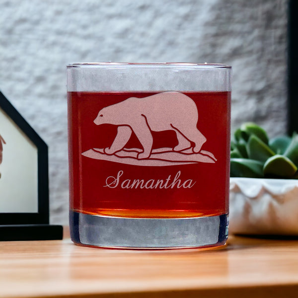 Personalized Polar Bear Whisky Glass - Copyright Hues in Glass