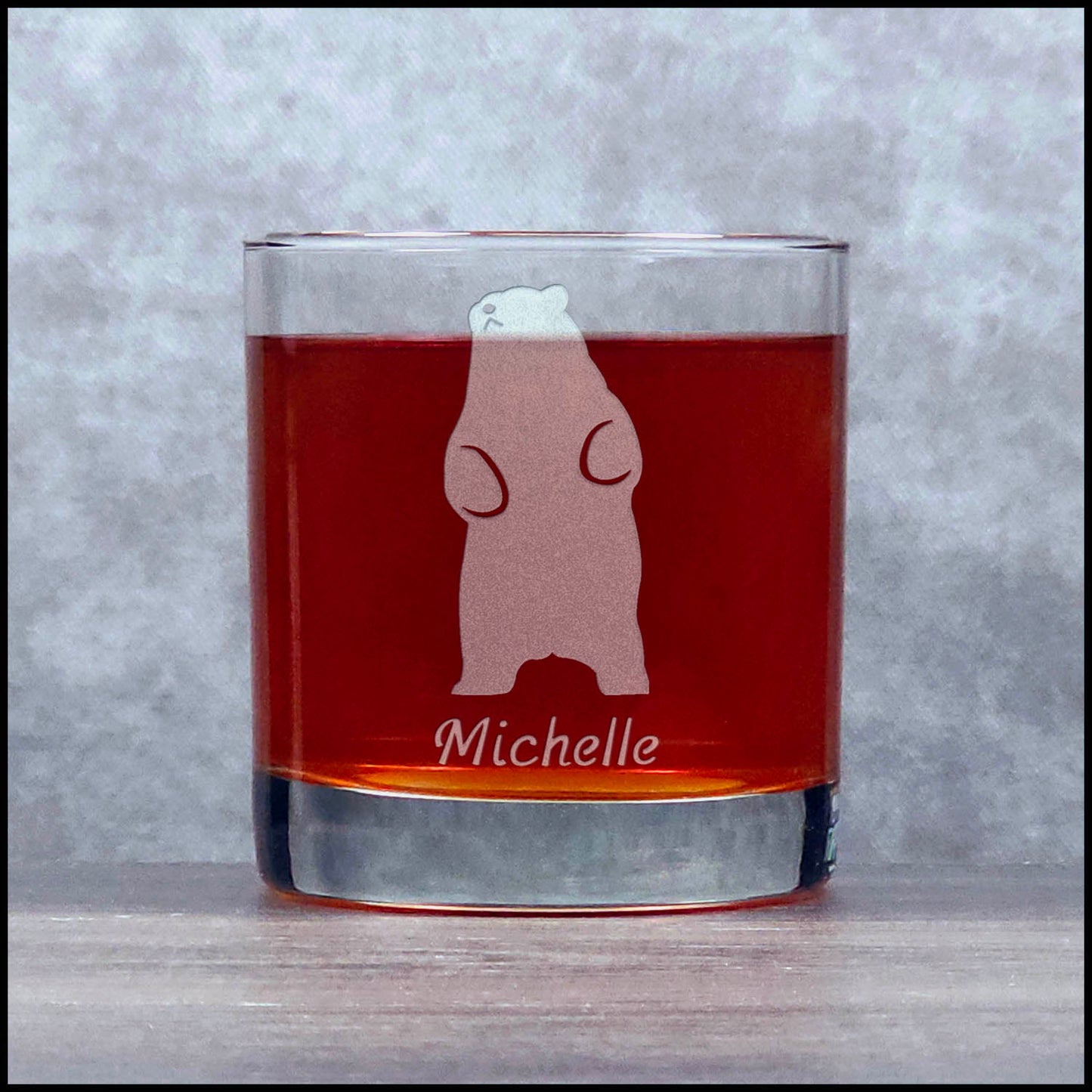 Personalized Standing Bear Whisky Glass - Copyright Hues in Glass