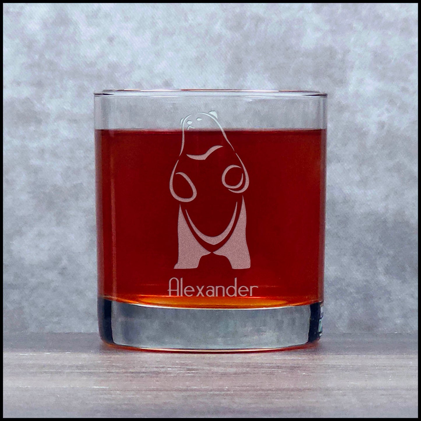 Personalized Standing Bear Whisky Glass - Design 4 - Copyright Hues in Glass