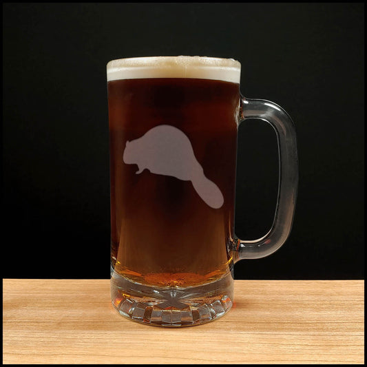 Beaver 16oz Beer Mug - Design 1 - Copyright Hues in Glass