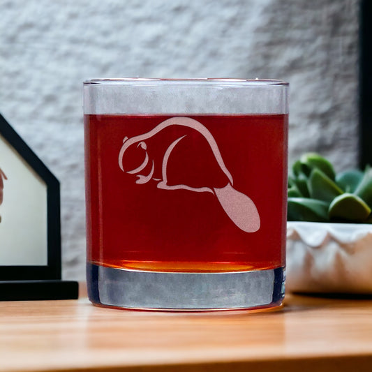 Beaver Whisky Glass - Design 2 - Copyright Hues in Glass