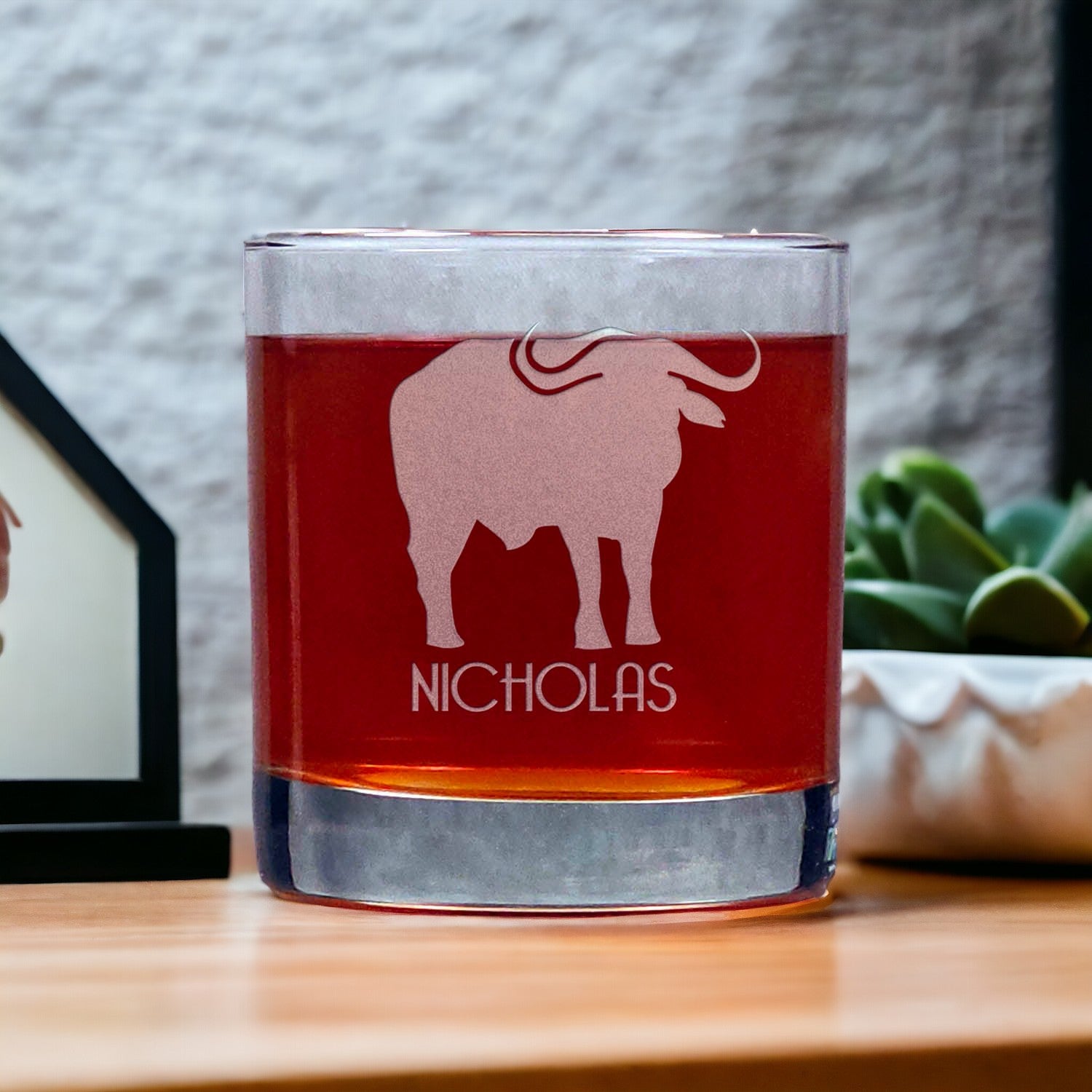 Personalized Cape Buffalo Whisky Glass - Copyright Hues in Glass