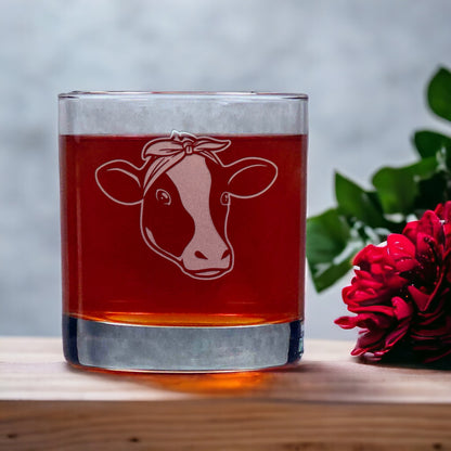 Cow Face with Bandana Whisky Glass - Copyright Hues in Glass