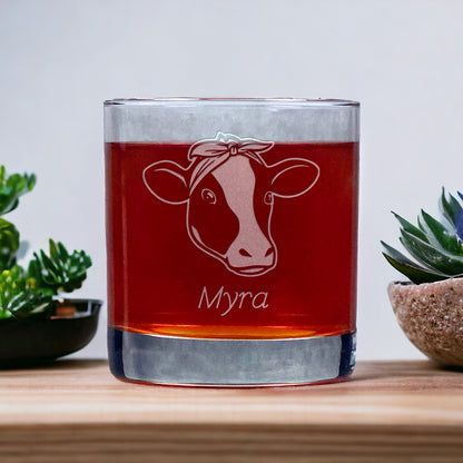 Cow Face with Bandana Personalized Whisky Glass - Copyright Hues in Glass