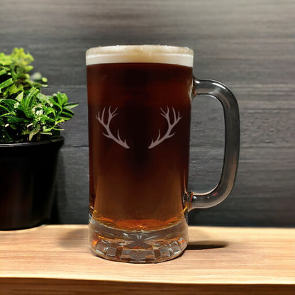 Deer Antlers Beer Mug with Dark Beer- Copyright Hues in Glass