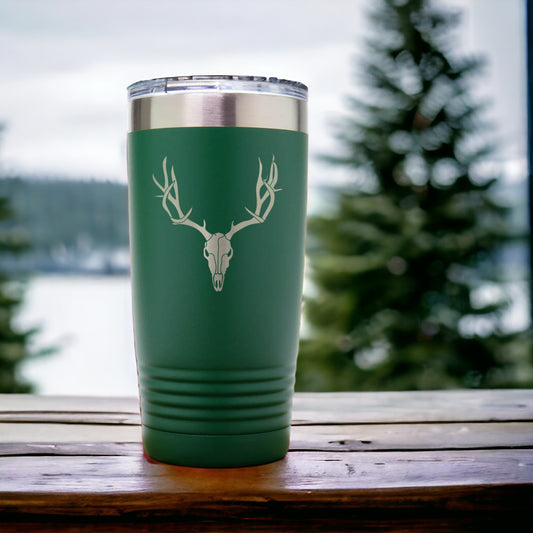 Deer Skull and Antlers Engraved Insulated 20 oz Travel Tumbler - Design 2