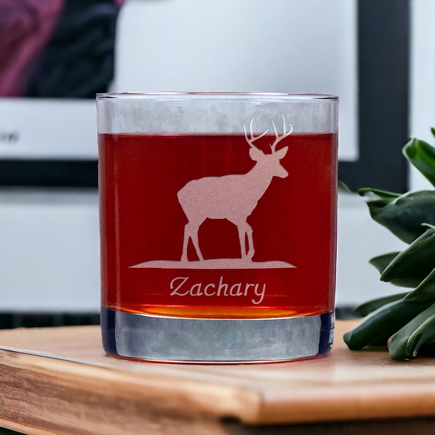 Personalized Stag Deer Whisky Glass - Copyright Hues in Glass