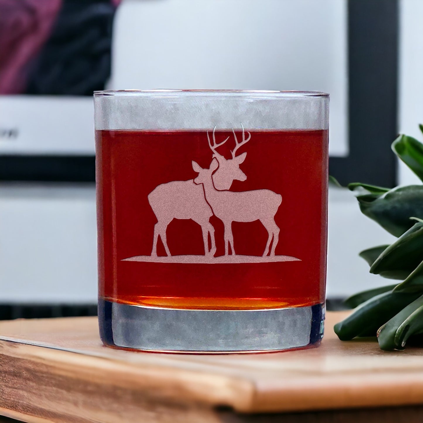 Stag and Doe Couple Engraved 11oz Whiskey Glasses - Set of 2 - Deer Personalized Gift