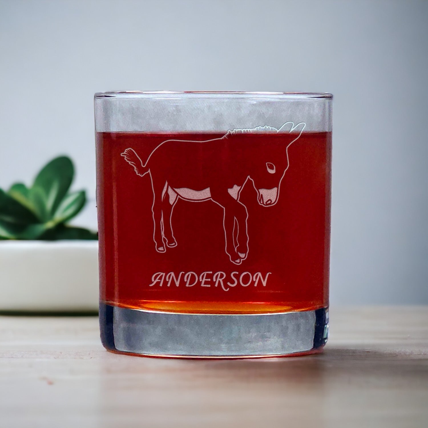 Personalized Donkey Whisky Glass - Copyright Hues in Glass