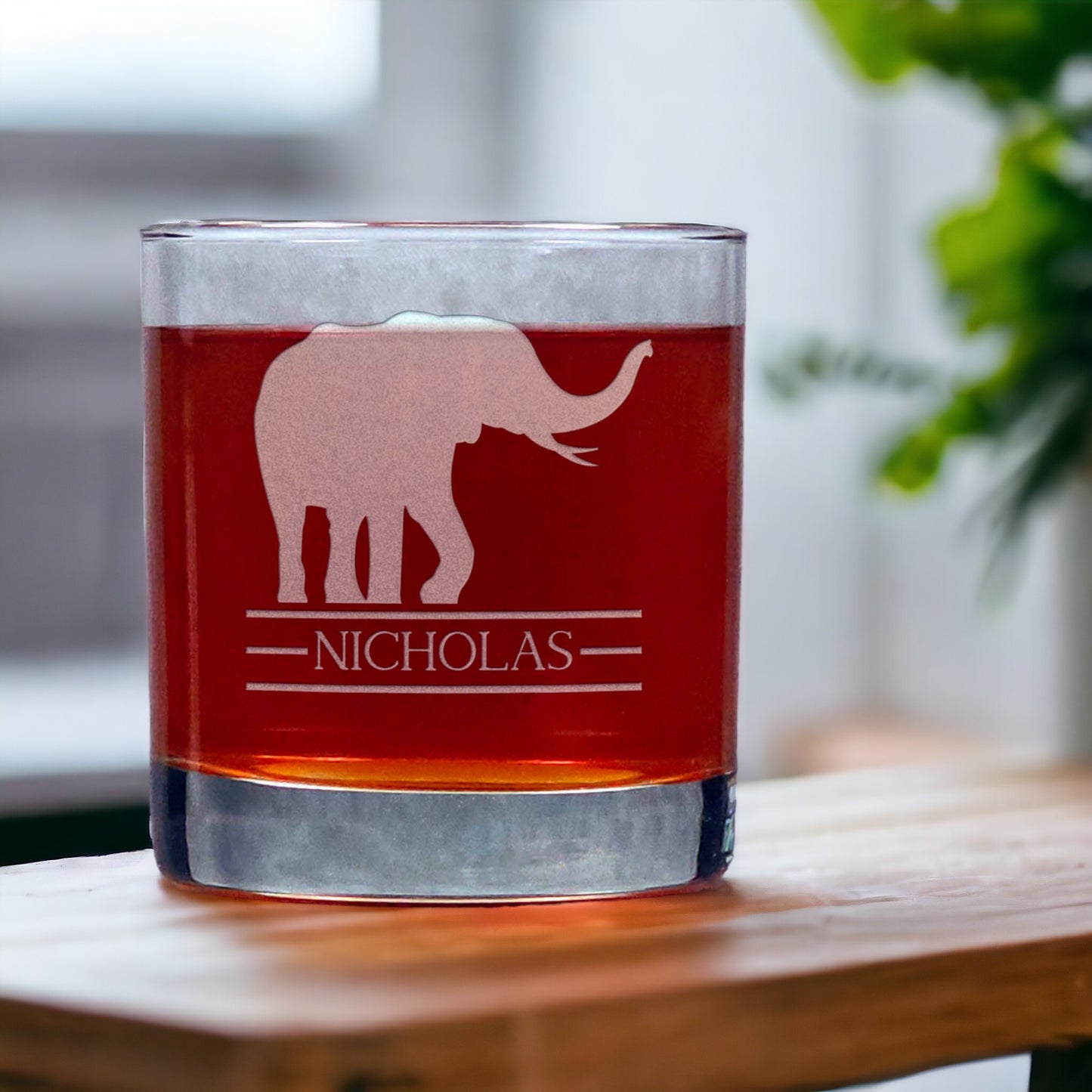 Elephant Etched 11oz Whiskey Glass - Design 1