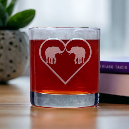 Personalized Elephants in Love Whisky Glass - Design 3 - Copyright Hues in Glass