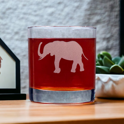 Elephant Whisky Glass - Design 3 - Copyright Hues in Glass