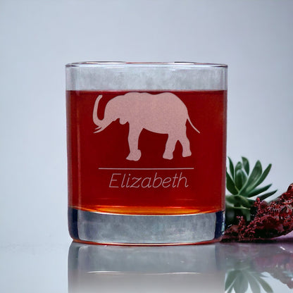 Personalized Elephant Whisky Glass - Design 3 - Copyright Hues in Glass