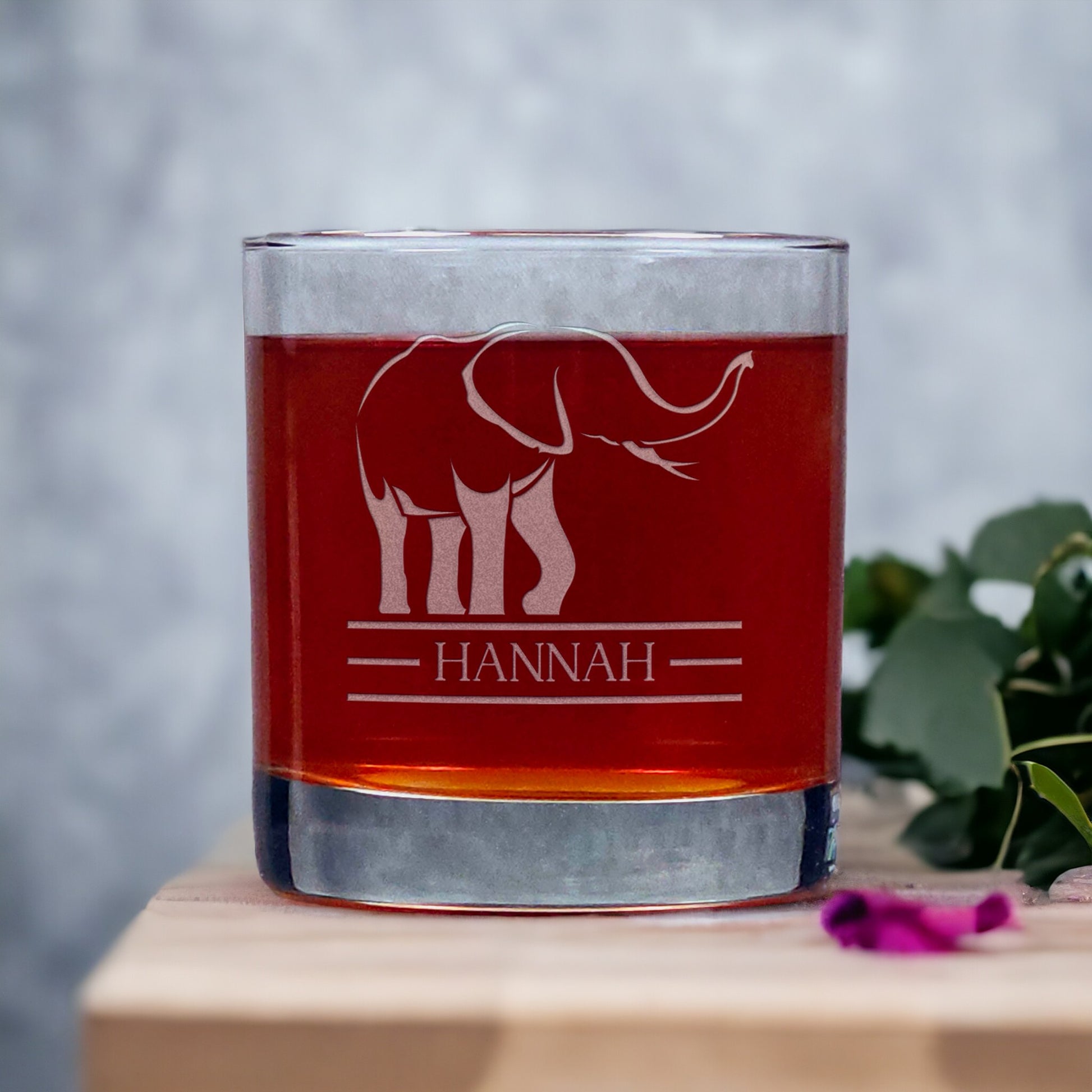 Personalized Elephant Whisky Glass - Copyright Hues in Glass