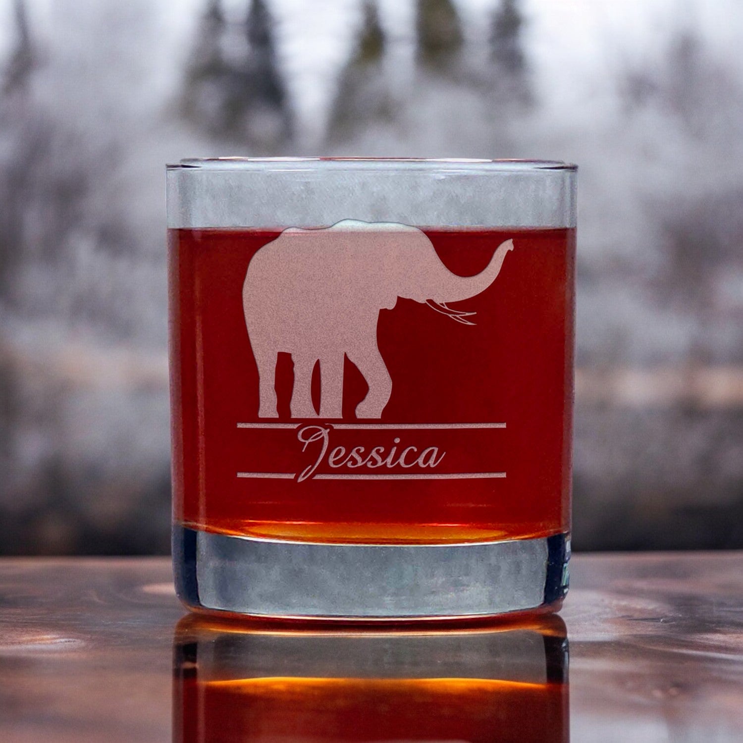 Personalized Elephant Whisky Glass - Design 6 - Copyright Hues in Glass