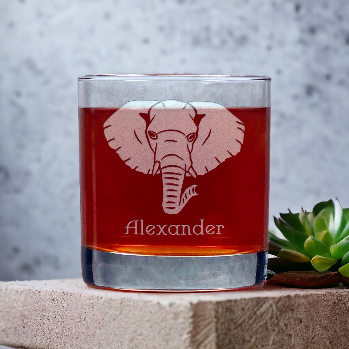 Personalized Elephant Face Personalized Whisky Glass - Copyright Hues in Glass