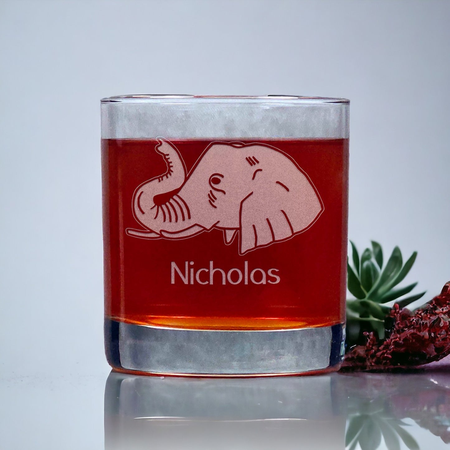 Elephant Head Engraved 11oz Whiskey Glass - Personalized Gift