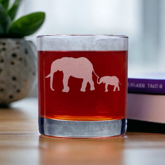 Elephant and Baby Whisky Glass - Copyright Hues in Glass