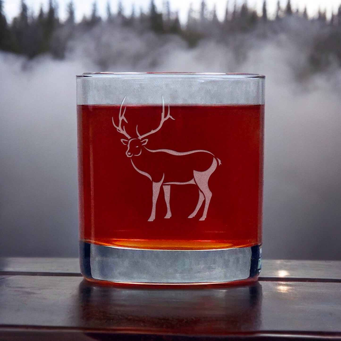 Elk Whisky Glass - Design 3 - Copyright Hues in Glass