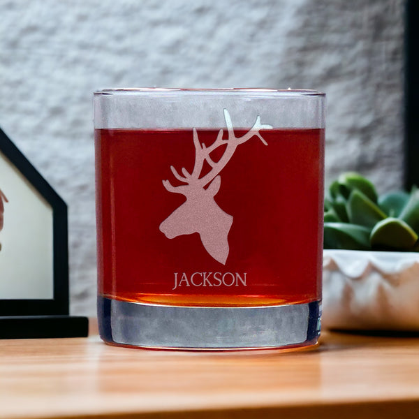 Personalized Elk Head Whisky Glass - Copyright Hues in Glass