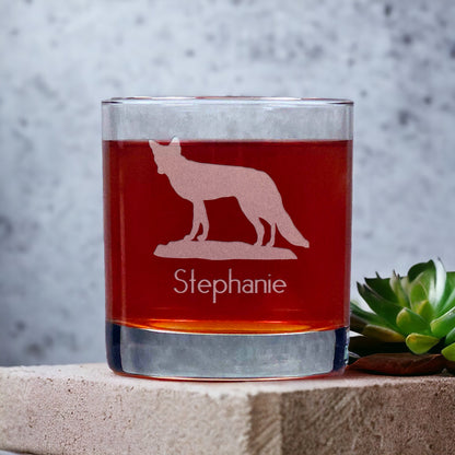 Personalized Fox Whisky Glass - Design 3 - Copyright Hues in Glass