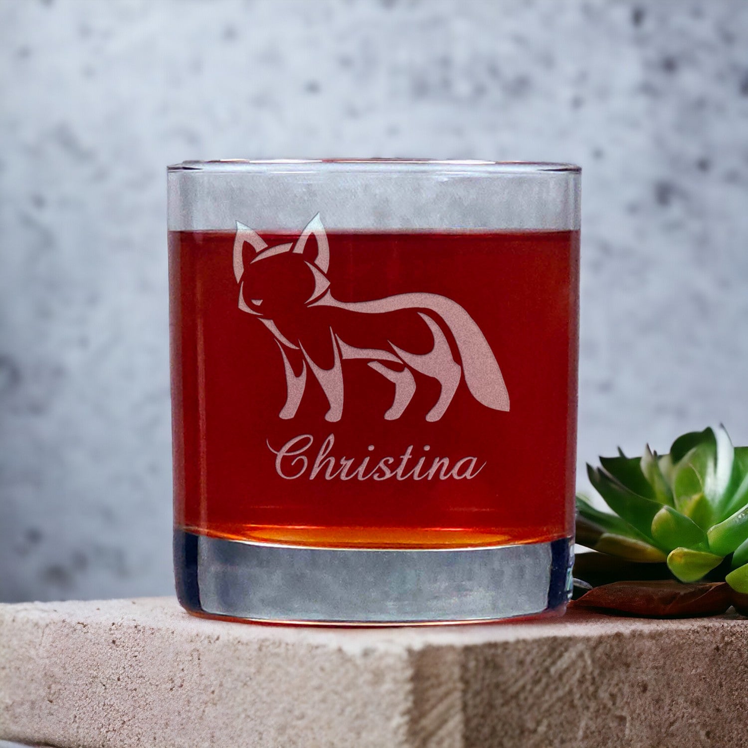 Personalized Fox Whisky Glass - Design 4 - Copyright Hues in Glass