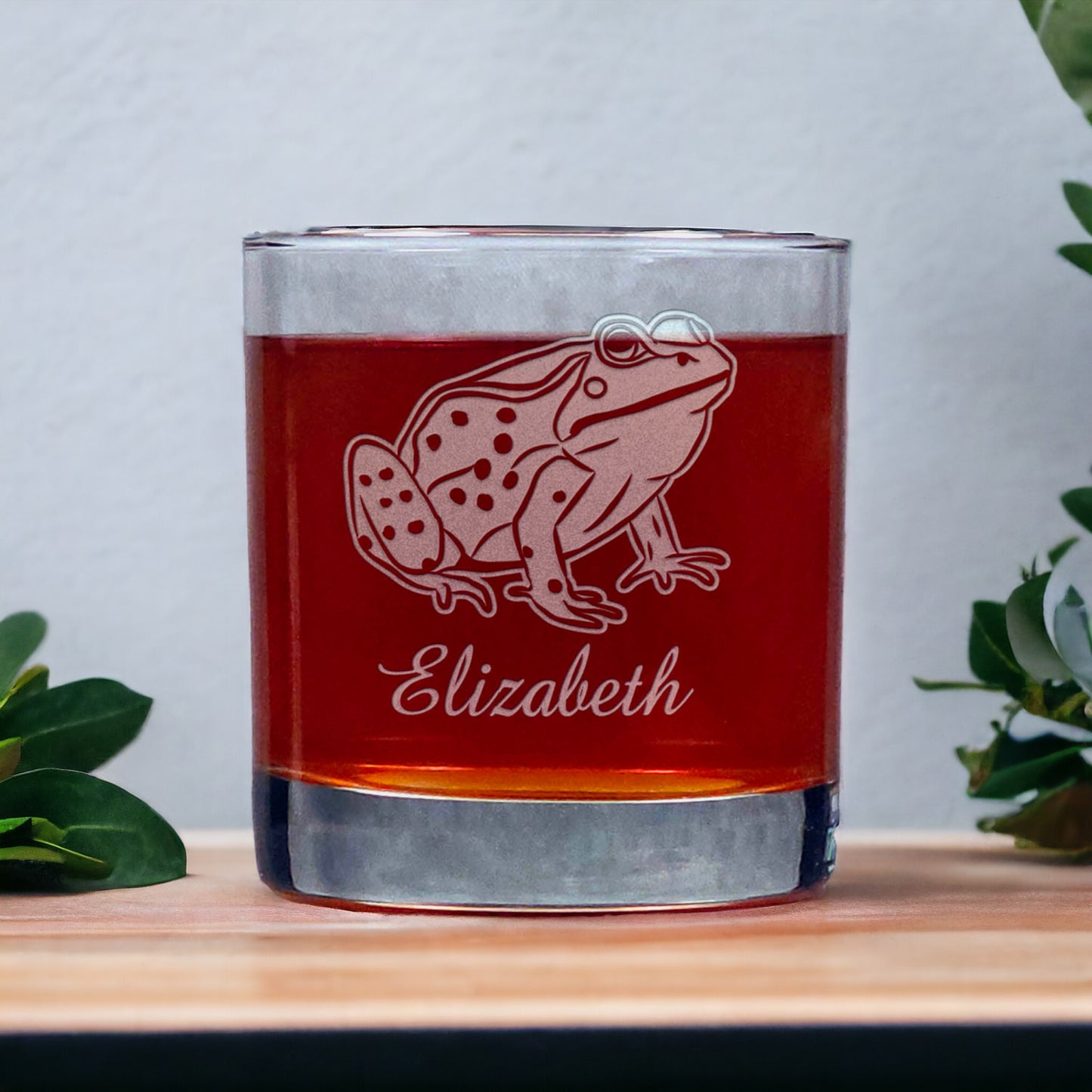 Personalized Frog 11oz Whisky Glass - Design 2 - Copyright Hues in Glass