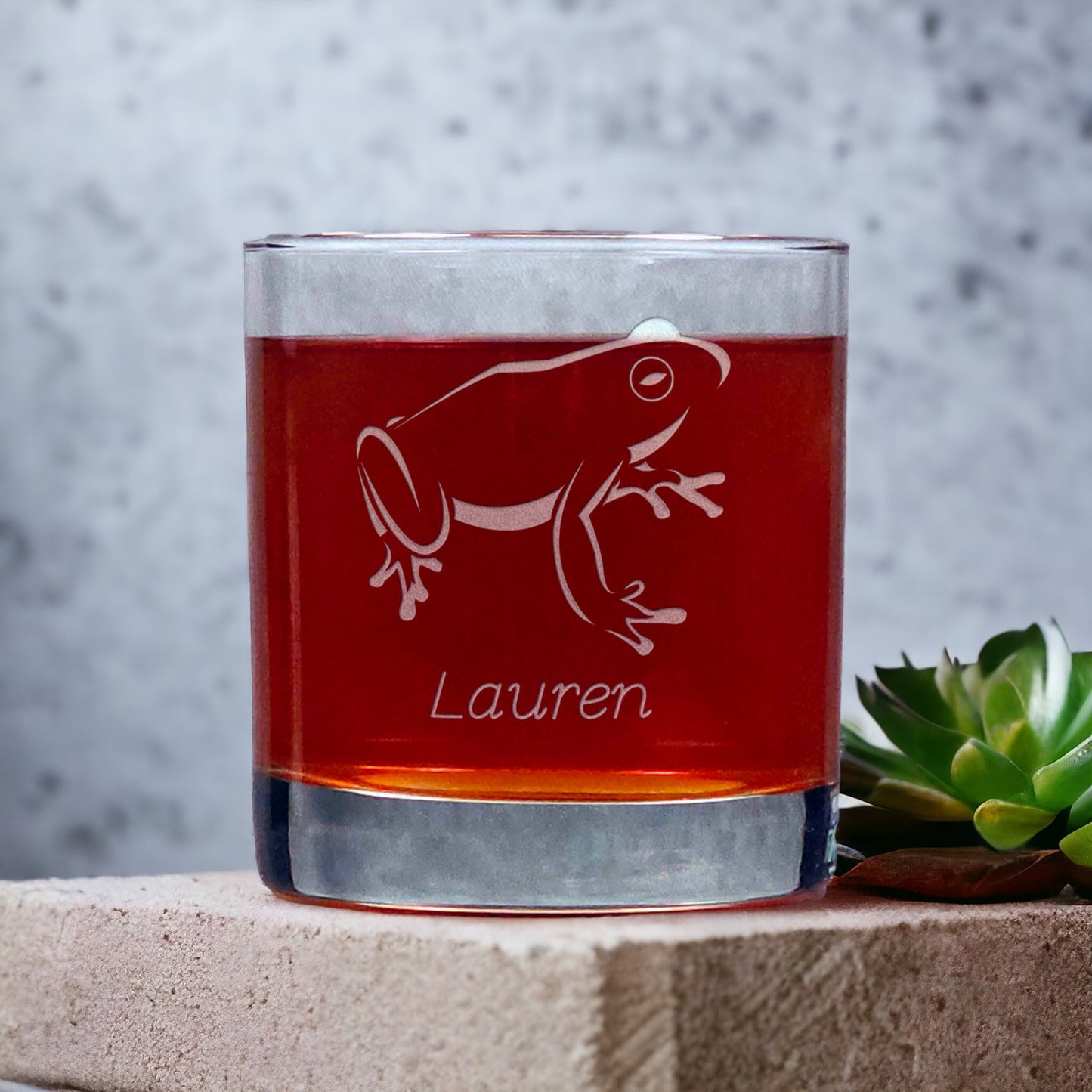 Personalized Sitting Frog Personalized 11oz Whisky Glass - Copyright Hues in Glass