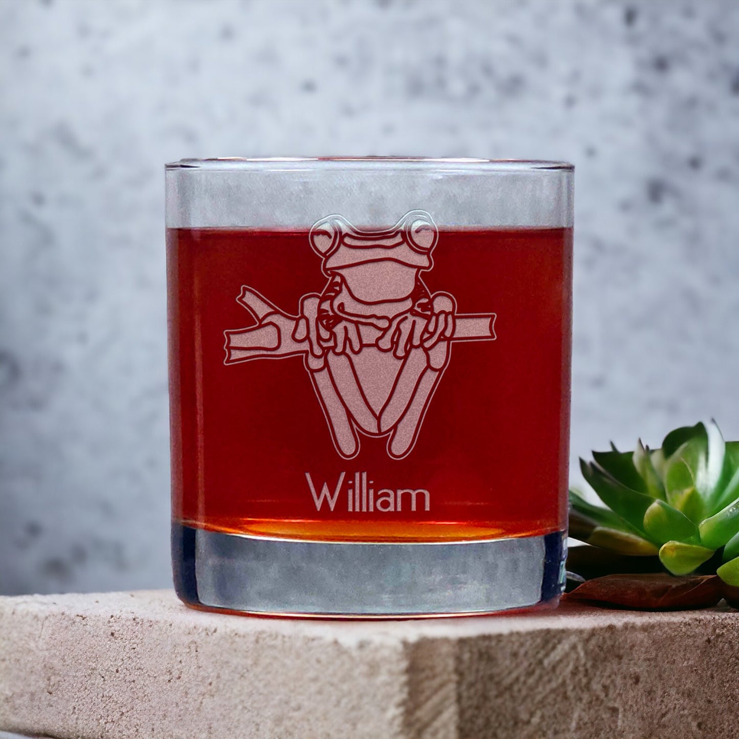 Personalized Tree Frog 11oz Whisky Glass - Copyright Hues in Glass