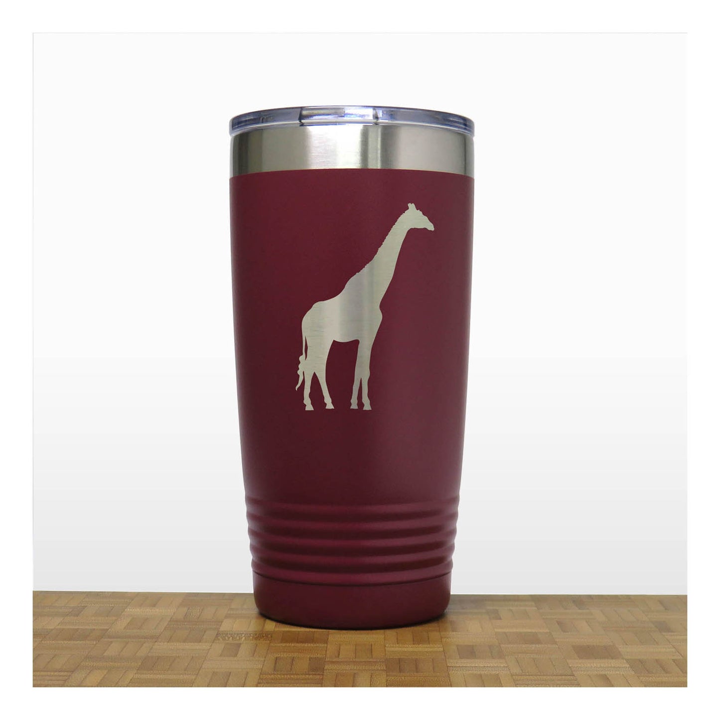 Maroon - Giraffe Engraved 20 oz Insulated Tumbler - Copyright Hues in Glass