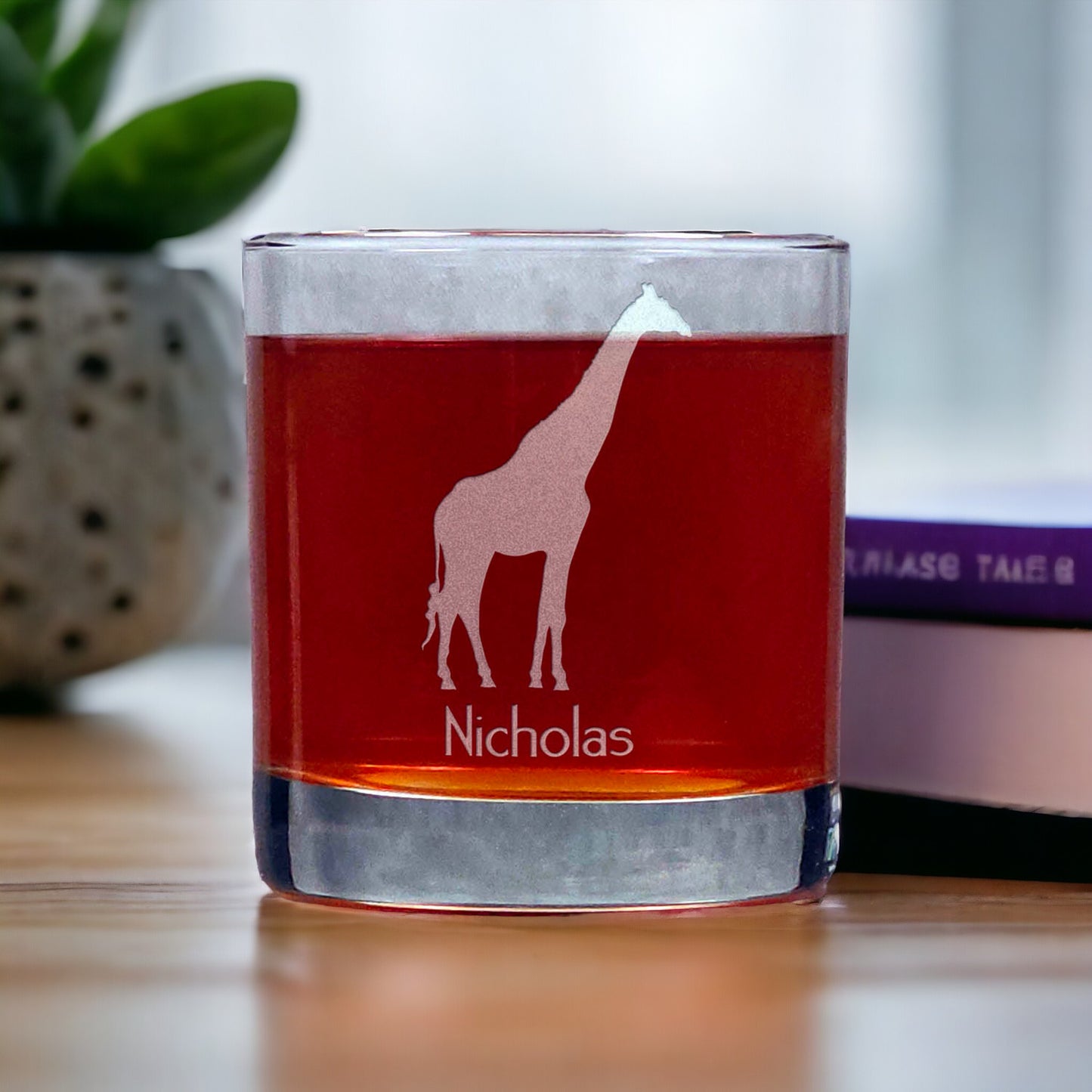 Personalized Giraffe 11oz Whisky Glass - Copyright Hues in Glass