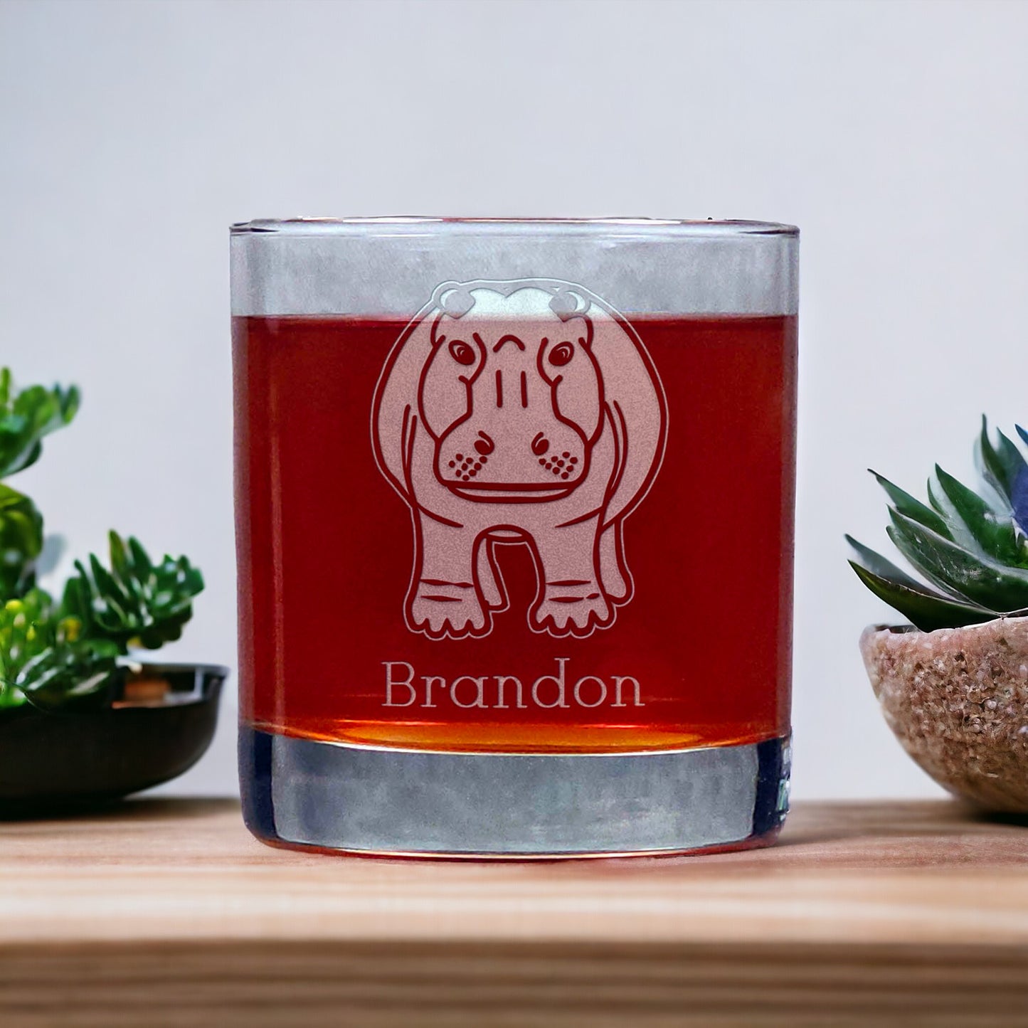 Personalized Hippo 11oz Whiskey Glass - Copyright Hues in Glass