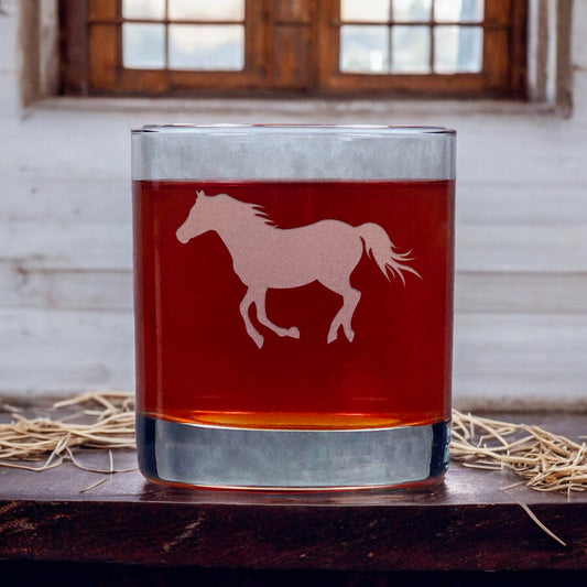 Running Horse 11oz Whisky Glass - Design 2 - Copyright Hues in Glass