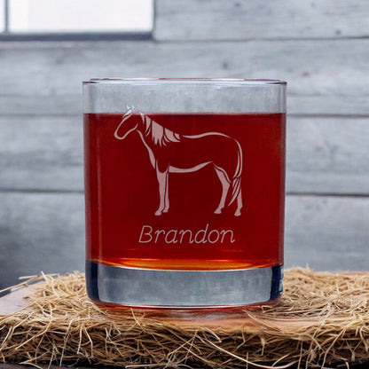 Personalized Standing Horse 11oz Whisky Glass - Copyright Hues in Glass