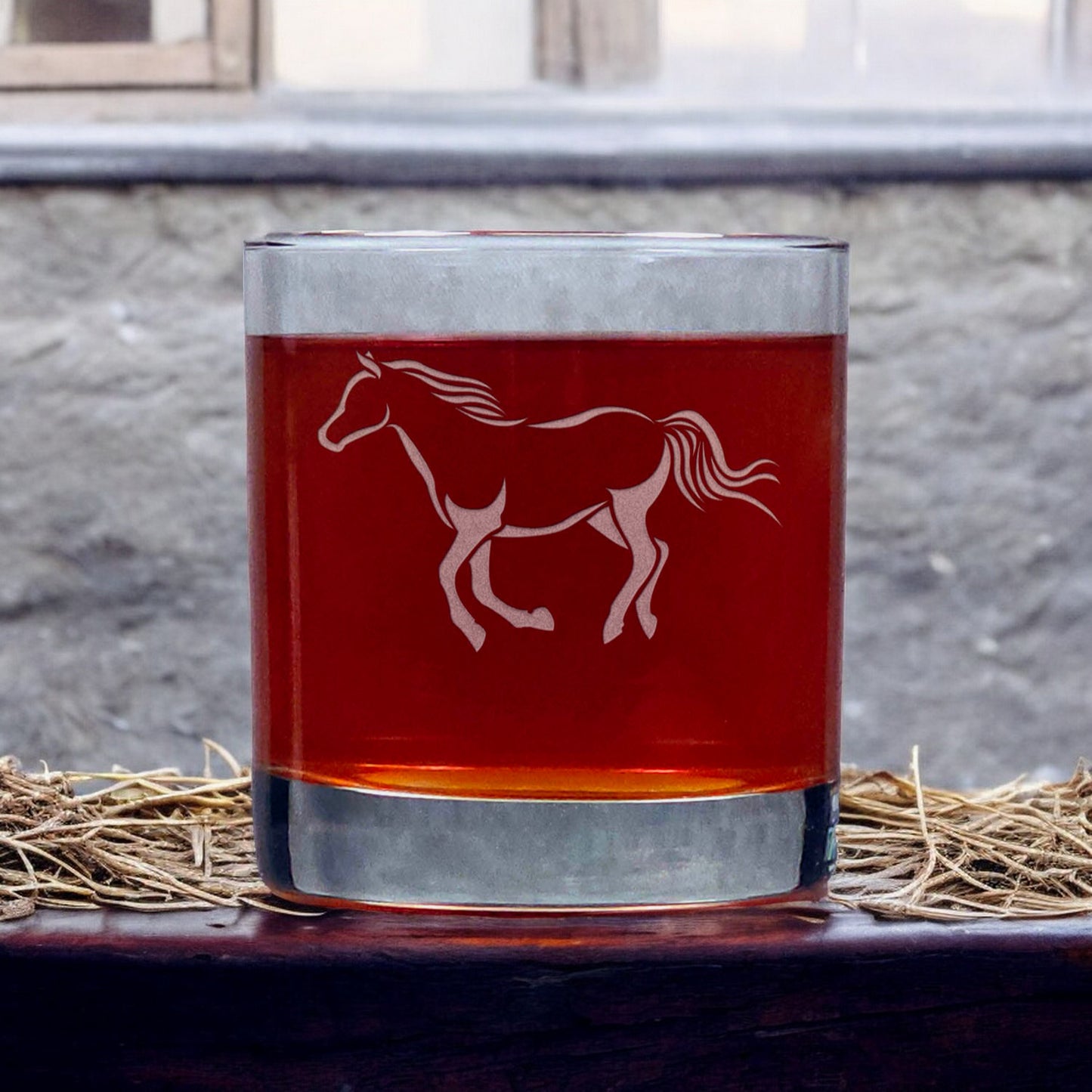 Running Horse 11oz Whisky Glass - Design 3 - Copyright Hues in Glass