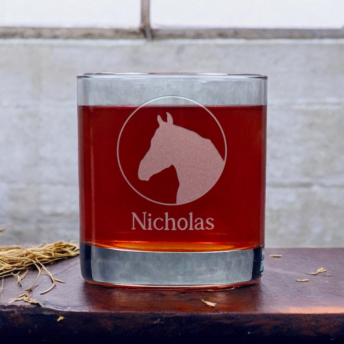 Personalized Horse Head 11oz Whisky Glass - Copyright Hues in Glass