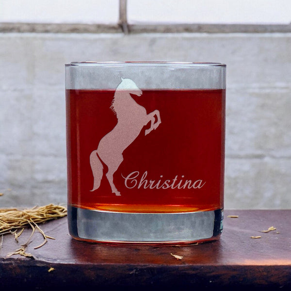 Personalized Prancing Horse 11oz Whisky Glass - Copyright Hues in Glass