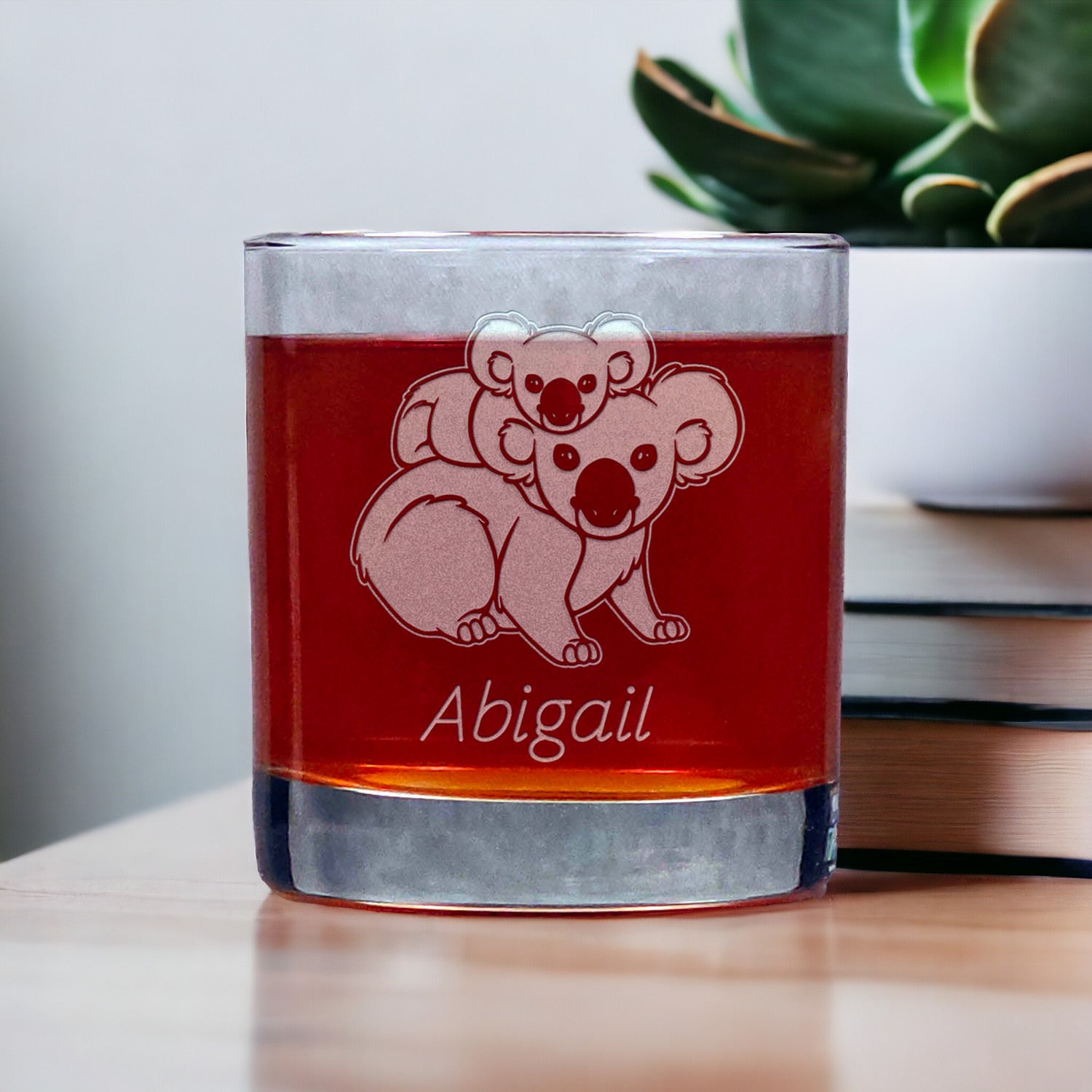 Personalized Koala with Baby 11oz Whisky Glass - Copyright Hues in Glass