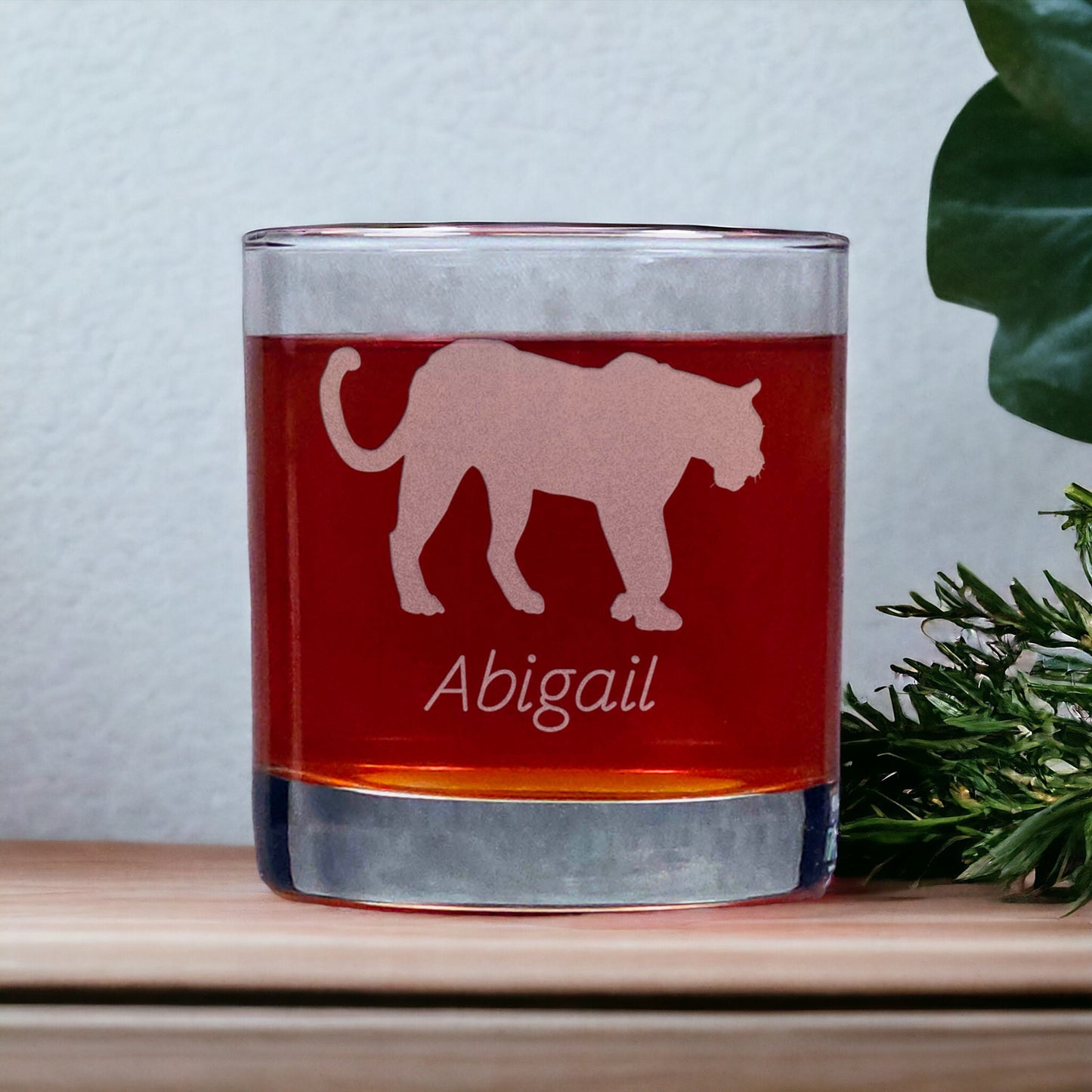 Personalized Leopard 11oz Whisky Glass - Copyright Hues in Glass