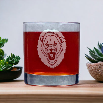 Lion 11oz Whisky Glass - Design 3 - Copyright Hues in Glass