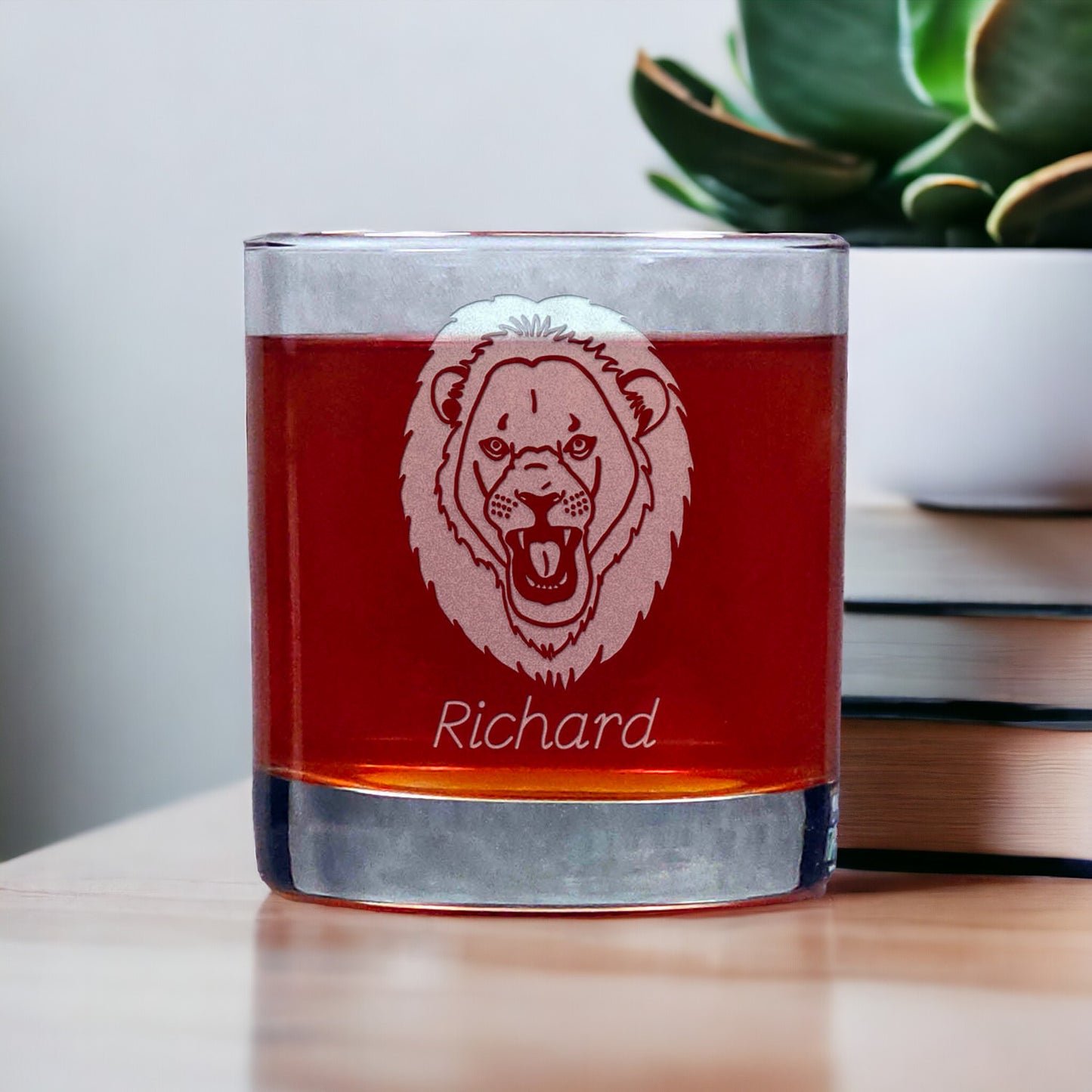 Personalized Lion 11oz Whisky Glass - Design 3 - Copyright Hues in Glass