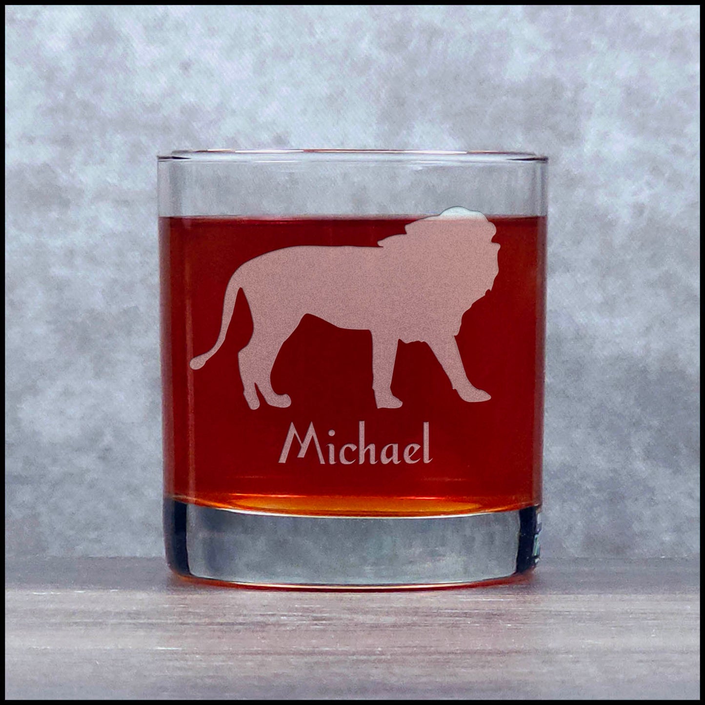 Lion Engraved 11oz Whiskey Glass - Design 4 - Deeply Etched Glass