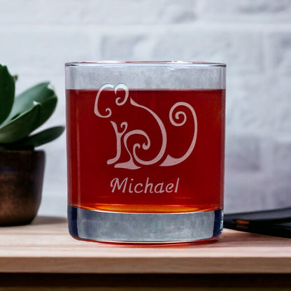 Personalized Monkey 11oz Whisky Glass - Copyright Hues in Glass