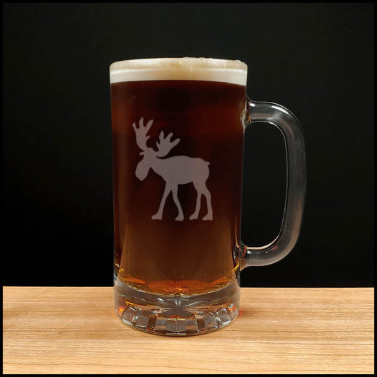 Whimsical Moose 16oz Beer Mug - Design 2 - Copyright Hues in Glass