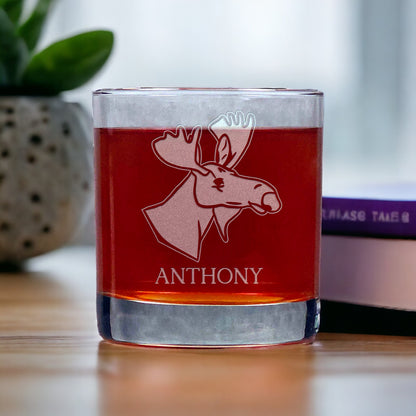 Personalized Moose Antlers Whisky Glass - Copyright Hues in Glass