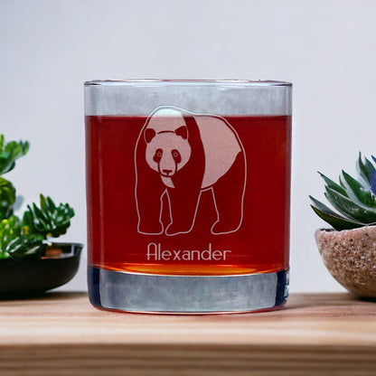 Personalized Panda 11oz Whisky Glass - Design 1 - Copyright Hues in Glass