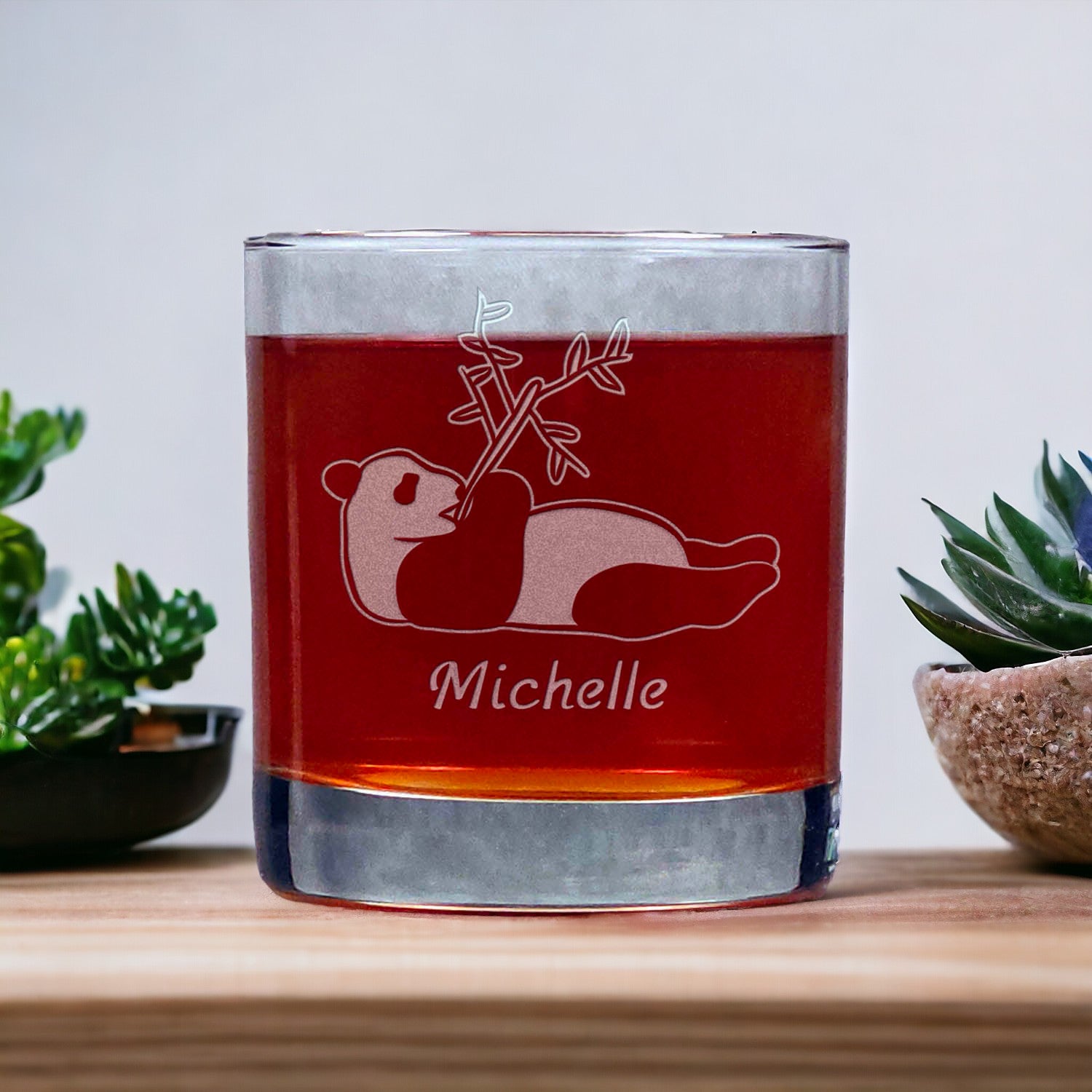 Personalized Lazy Panda 11oz Whisky Glass - Copyright Hues in Glass