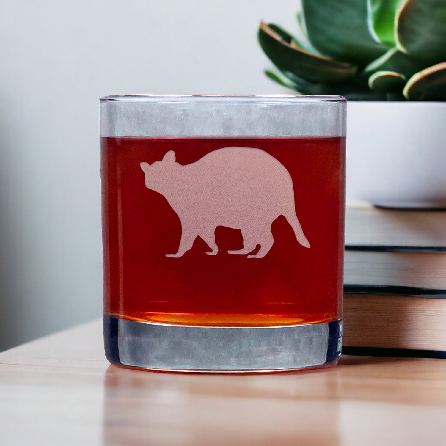 Raccoon 11oz Whisky Glass - Design 5 - Copyright Hues in Glass